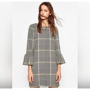 Zara Trafaluc Collection size small plaid bell sleeve shift dress